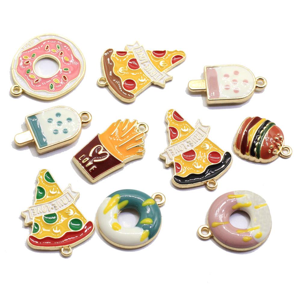 100x Gold Color Ture love Pizza Slice Enamel Charm Pendant Tiny Mini Food Charms Clip on Earrings for Bracelets Cute Gifts Kids