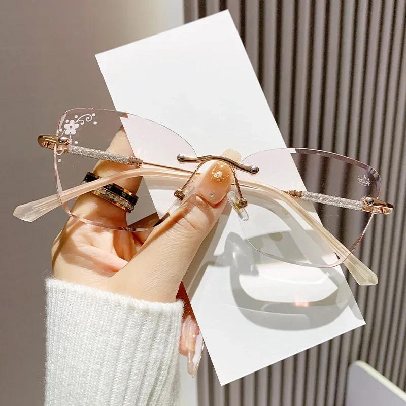 Eleganti Occhiali da Lettura di Tendenza per Donna Moda Alta Definizione Ipermetropia Occhiali Uomo Donna Diamante Senza Montatura Occhiali per Lontano Vista+4.0