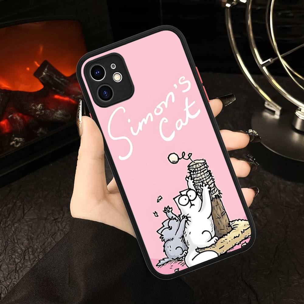 

Comedy Animated S-Simons Cat For IPhone 16 15 14 13 12 11 Pro Max X XS MAX Plus Translucent Black Phone Cover iphone 15pro max