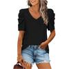 Women's Casual Ruffled Patchwork V-Neck Short Sleeve T-Shirt Top