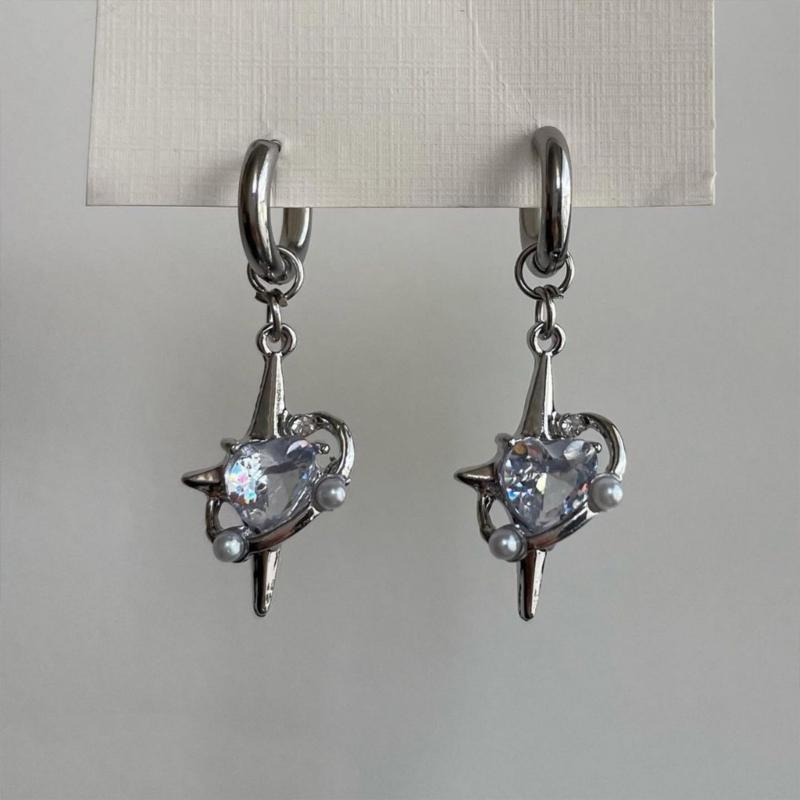 Temperament Hängeohrringe Einfache Herz Stern Anhänger Hängeohrringe Statement Schmuck Mode Kleine Creolen