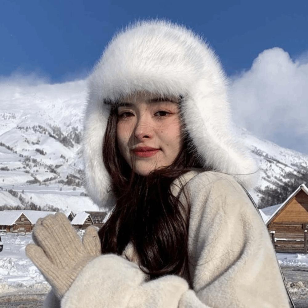 Anti-cold Faux Fur Pilot Cap Solid Color Ear Protection Hat Gifts Men Women Pilot Hat  Women