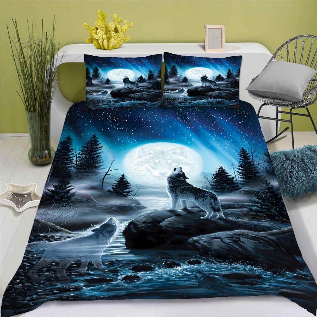 Comforter Wolf Cartoon Bedding Set Adult Boy Girl Bedroom Decoration Children Single Double Large Size