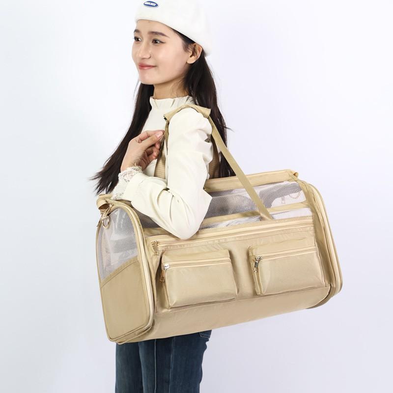Large Capacity Pet Carrier Bag With Dual External Pockets Breathable Oxford Fabric Crossbody Dog Cat Travel Car Airplane