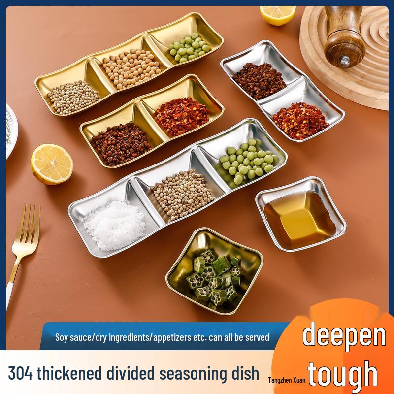 304 Stainless Steel Two- and Three-Compartment Korean Dipping Sauce and Seasoning Dish for Home Use