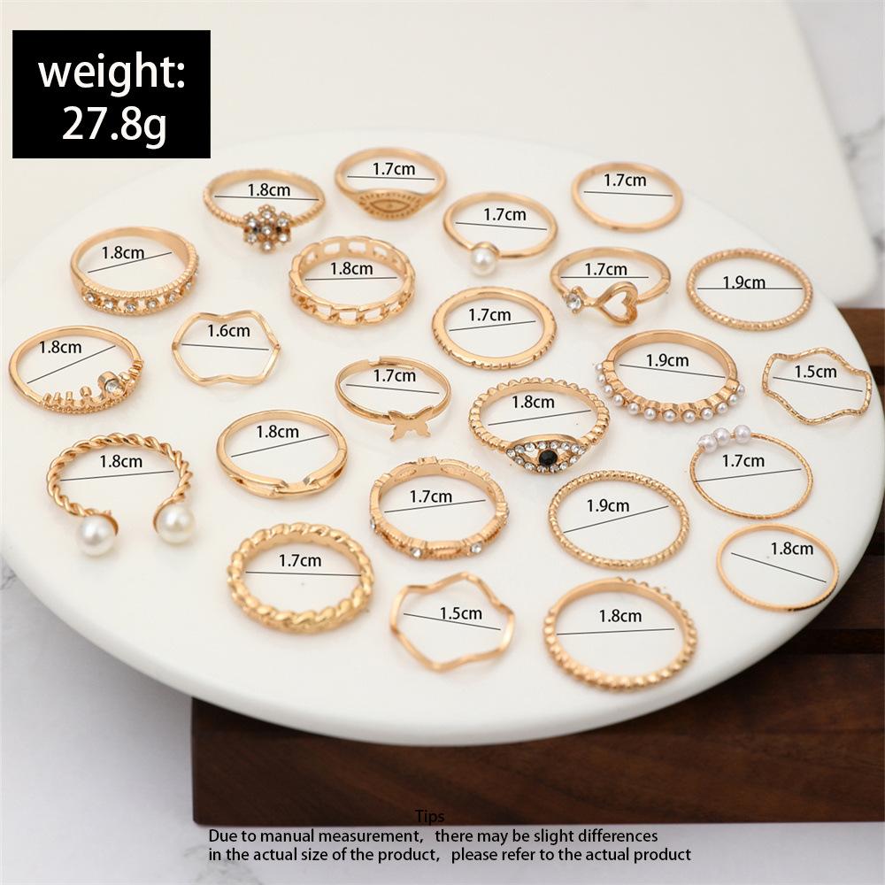 24 Stück Boho Geometrisches Knöchelring-Set für Damen Auge Schmetterling Herz Krone Perle Fingerring Mädchen Mode Party Schmuck Geschenk