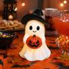 Safe Flameless Night Light Halloween Ghost Figurine, Cute Resin Holding Pumpkin Whimsical Statue for Desk Tabletop Indoor Home Decor Healing