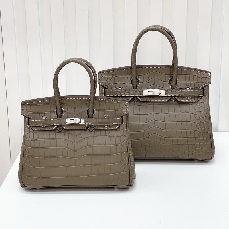 New Leather Women's Bag Crocodile Pattern Leather Matte 2530CM Platinum Bag Classic Versatile Portable