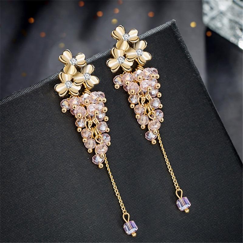 Length 7cm Beautiful Pink /Light Green /Black Crystal Beaded Tassel Earrings For Women Doll Accessories Quality Fire !