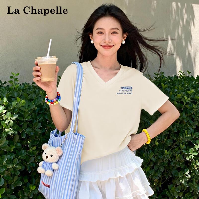 La Chapelle Women s V-Neck Pure Cotton Short Sleeve T-Shirt S