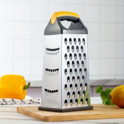 Grattugia per Verdure a 4 Lati in Acciaio Inossidabile, Strumento da Cucina Multifunzionale da 9 Pollici con Manico in PP per Formaggio, Frutta, Verdure