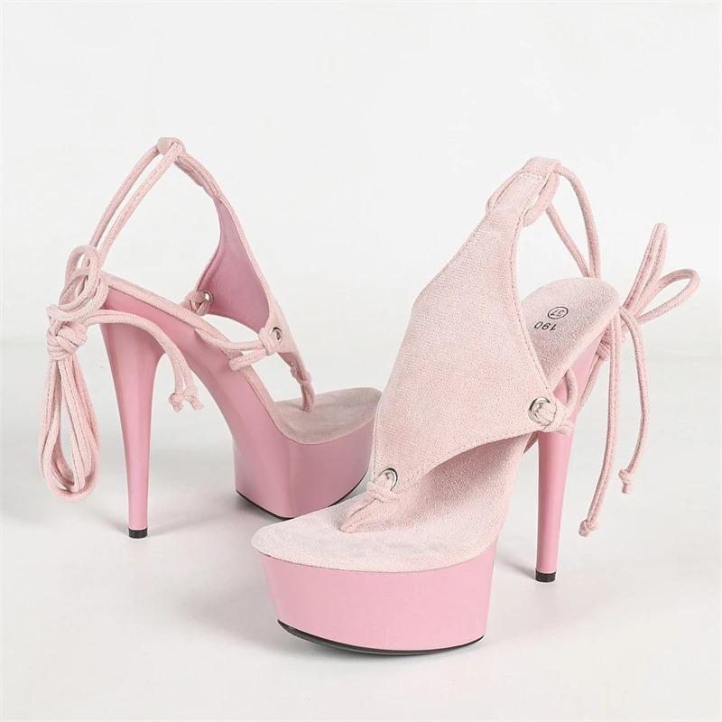 Eilyken Mode Design Knöchel Schnürung Zehensteg Damen Sandalen Sexy Super Stiletto Hohe Absätze Bankett Party Sommerschuhe