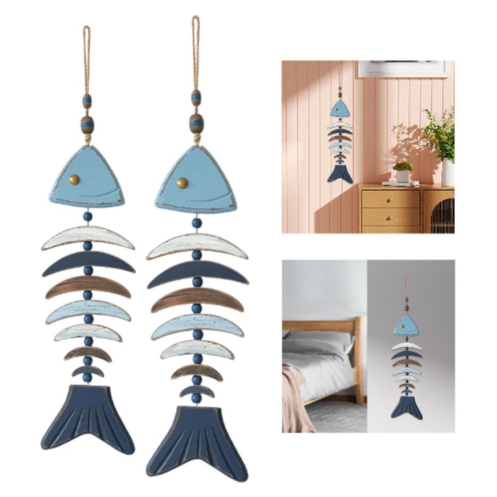Wood Fish Decor Fishbone Wall Decor Antique Gift Easy to Hang Art Wall Hanging Ornament for Living Room Beach Theme Farmhouse