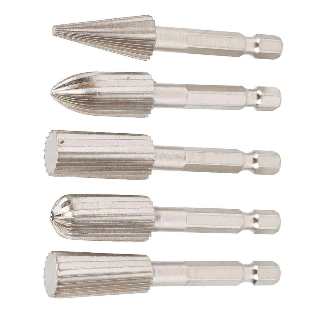 5Pcs Rotary File 14in Hex Shank Double Cut Metal Grinder Drill Bit Set for Carving Polishing