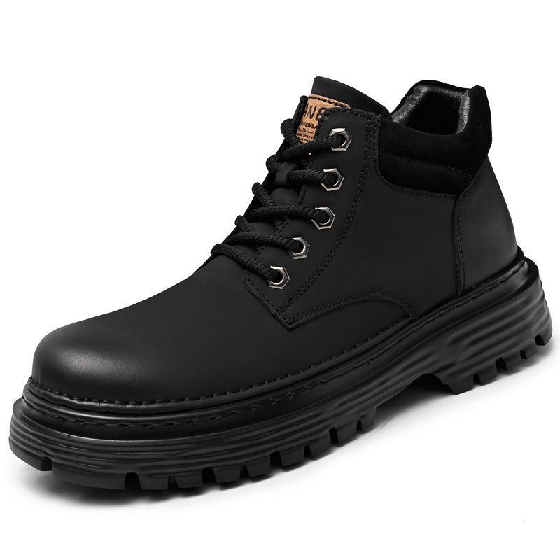 Men s Mid-Top Non-Slip Cowhide Casual Outdoor Work Boots 43 чёрный