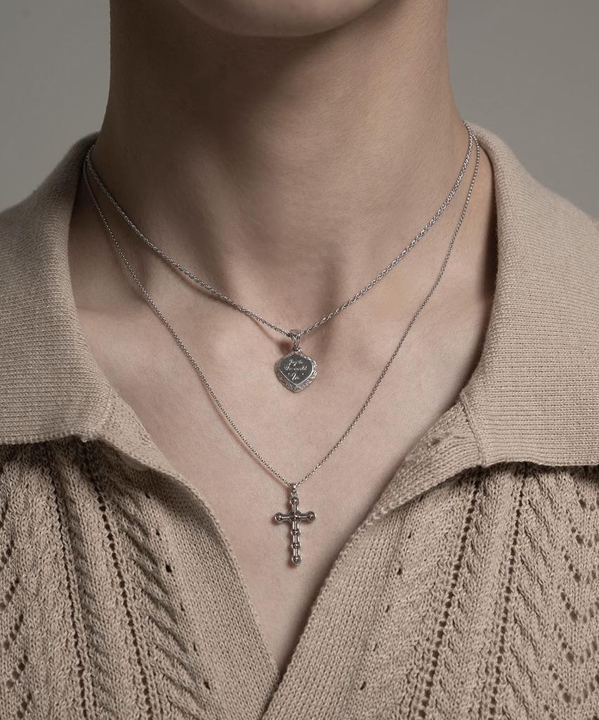 Vivus Olive Engraved White Gold Silver Necklace