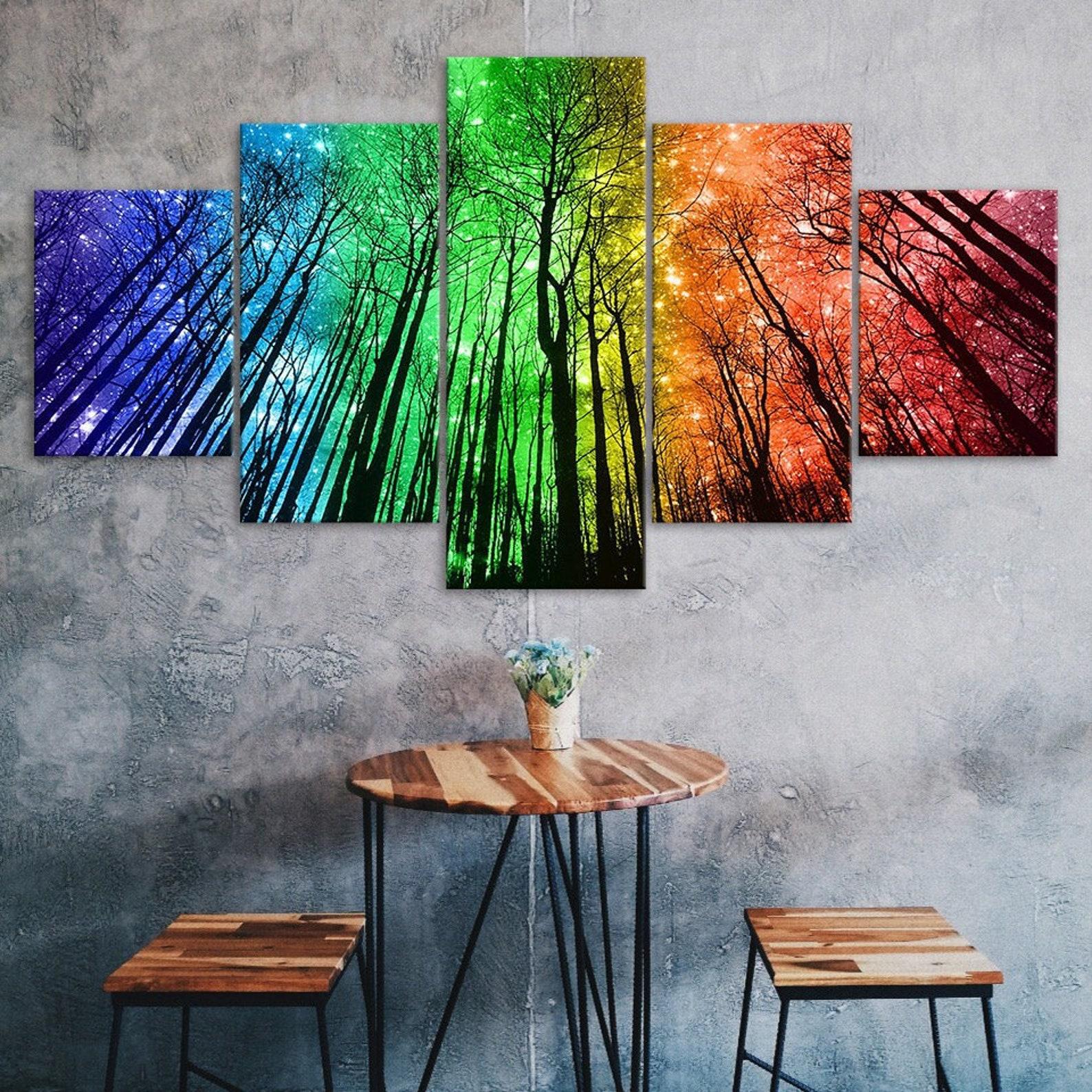 

Abstract Colorful Forest Starry Sky Canvas 5 Piece Five Panel Wall Print Modern Poster Picture Home Decor Gift For Him For Her 20X35 20X45 20X55CM