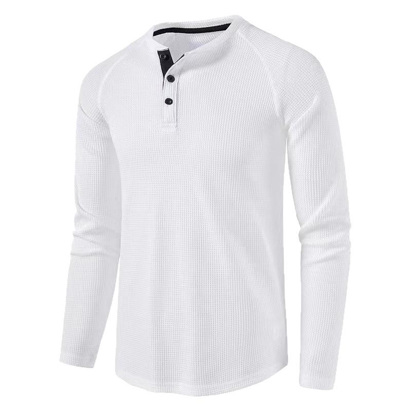 Men's Solid Color Long-Sleeve Henley Shirt - European & American Autumn/Winter Collection
