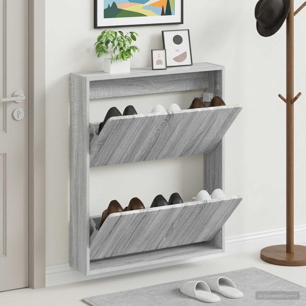 Wall Mounted Shoe Cabinet ZWOLLE 71 X 17 X 86 Cm Sonoma Grey