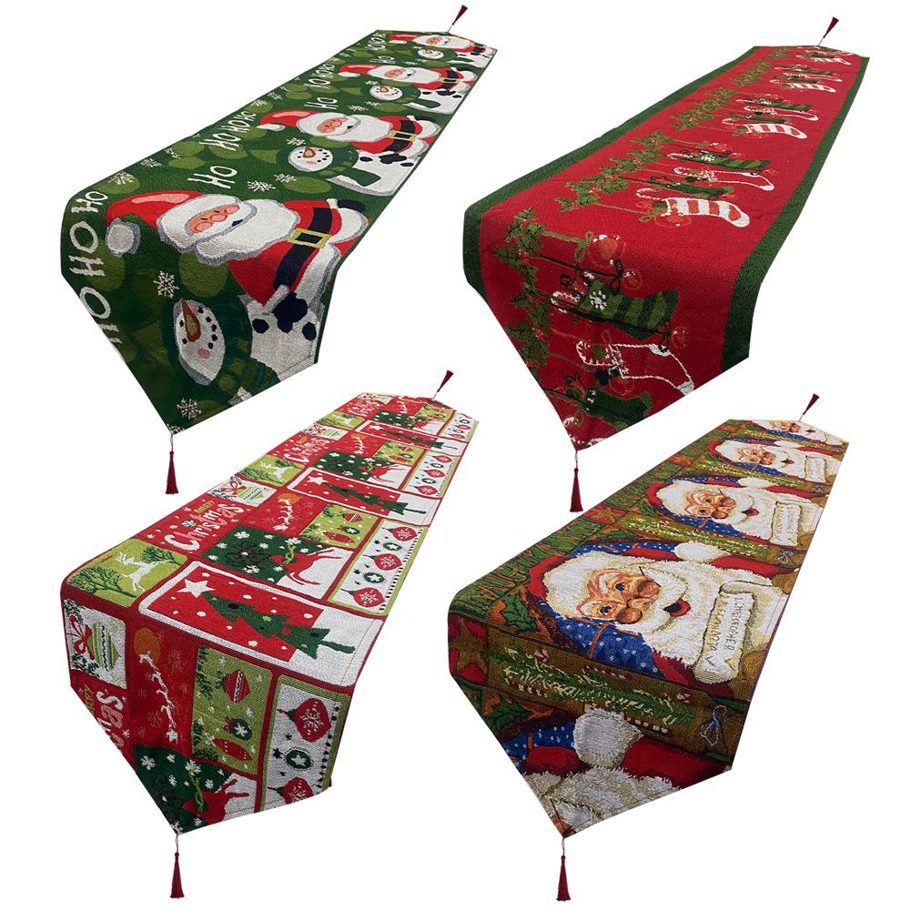 Inyahome Weihnachtsstrumpf Muster Jacquard Tischläufer mit Quasten Tischdecke für Weihnachtsessen Party Heimdekorationen
