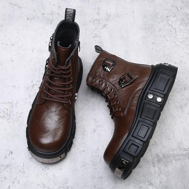 Herren-Lederstiefel mit hohem Schaft, neues Winterdesign, kleine Martin-Stiefel, trendige, lässige Kurzstiefel, dicksohlige, erhöhende Herrenstiefel