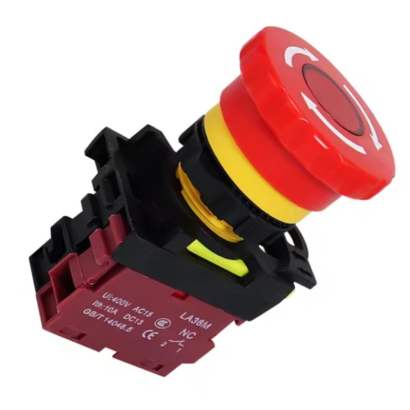 B97A-Emergency Stop Switch 22Mm LA36M 1NC Red Mushroom Head Push Button Lockable E-Stop Switches On Off Vaneaims