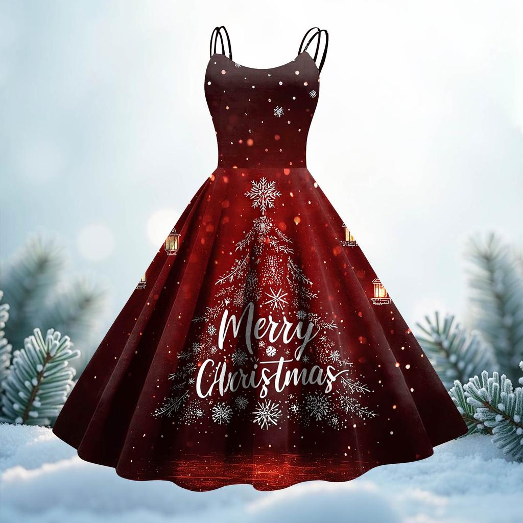 Women's Fashion Christmas Printed Sexy Strapless Gothic Cocktail Dress Punk, Vintage Dress.