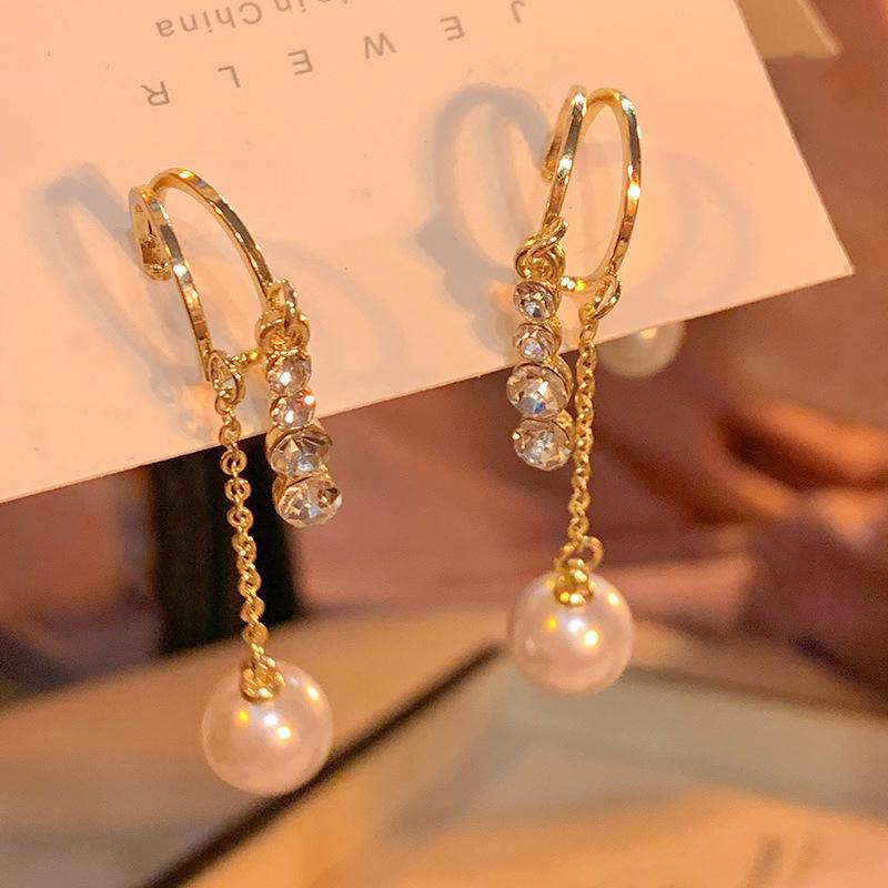 

Fashion Ladies Crystal Pearl Tassel Eardrop Earrings one size