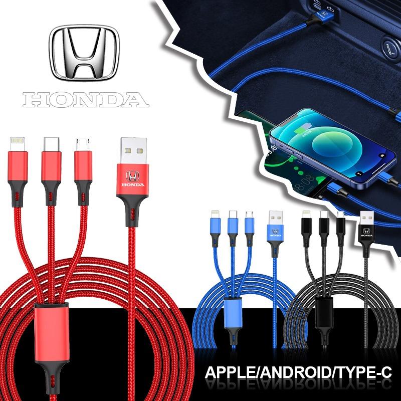 Car Emblem 3in1 Type C Lightning Micro USB Fast Charging Cable for Honda Civic Accord CRV Fit Jazz Odyssey Vezel Pilot HRV Styling Insight