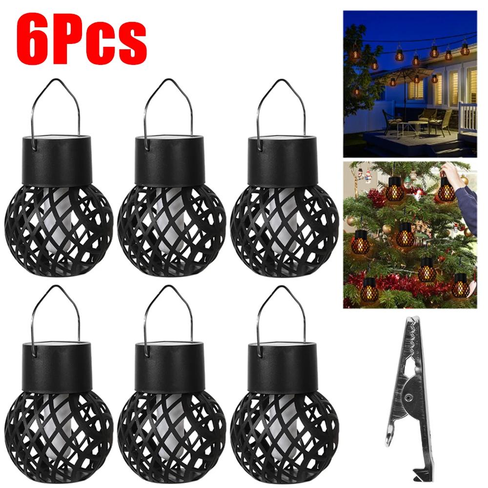 1-6Pcs LED Outdoor Flame Effect Hanging Lantern Out Waterproof Garden Decoration Lamp Solar Fairy Light For Patio Garden Yard
