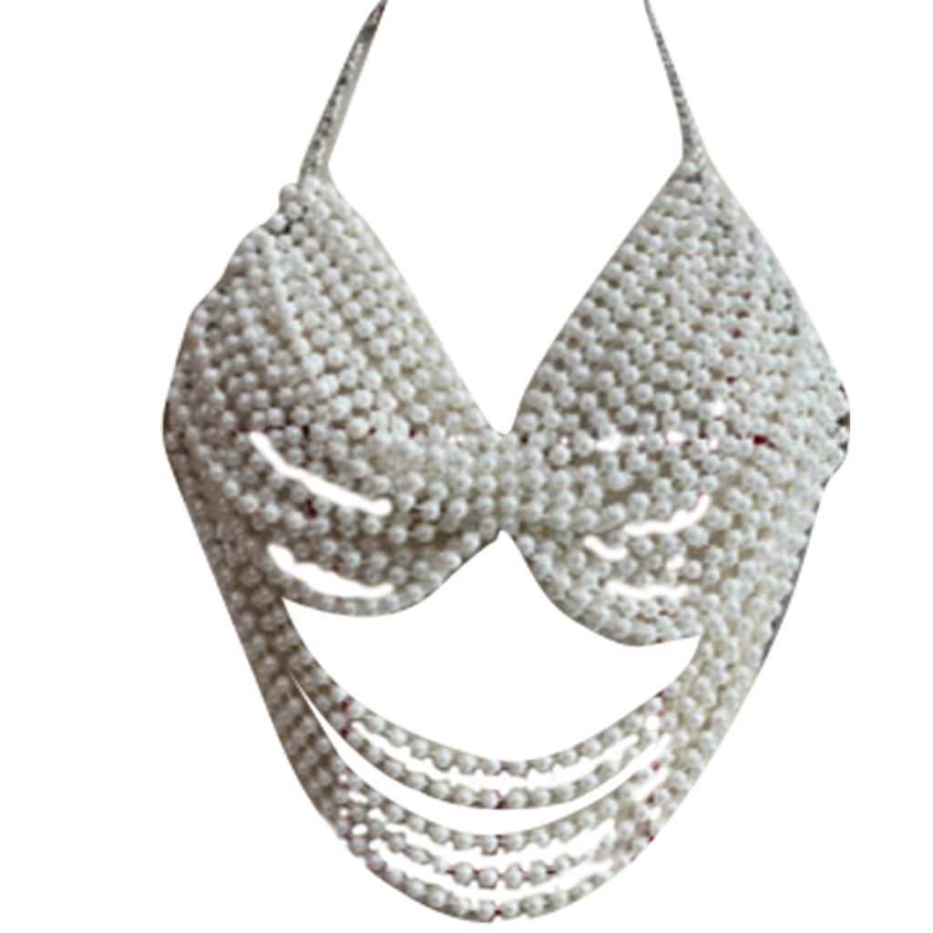 Fashion Bikinis Chains Beach Body Chains Bra Pearls Chest Chain Body Accessories Jewelry for Raves Party Beach Clubwear