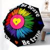 Be Kind, Be Brave: Flower StickerUmbrella, Portable 3-Fold Compact Umbrella for Men & Women Gift