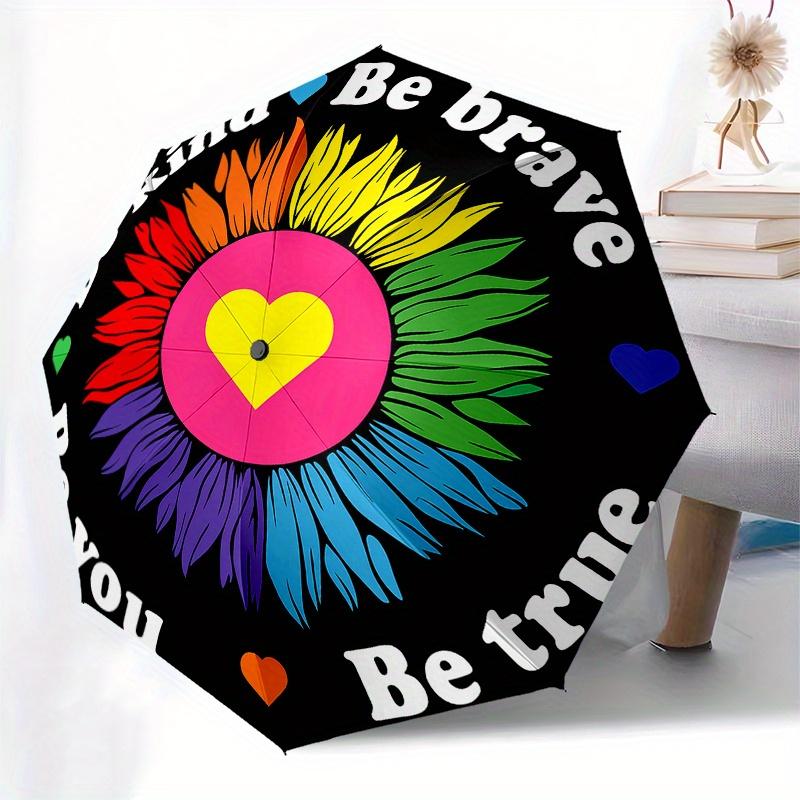 Be Kind, Be Brave: Flower StickerUmbrella, Portable 3-Fold Compact Umbrella for Men & Women Gift
