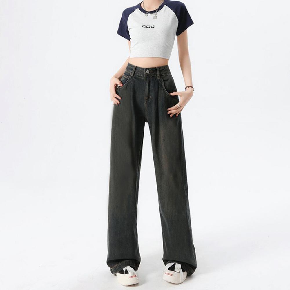 

Нишевые прямые джинсы с чувством дизайна женские весенне-осенние новинки корейская версия тонкие свободные универсальные драпирующиеся брюки 2XL