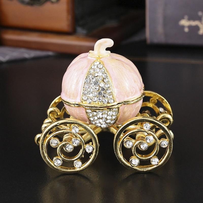 Sparkling Gemstones Adorned Storybook Carriages Jewelry Container With Soft Interior Padding Gift Ready Packaging
