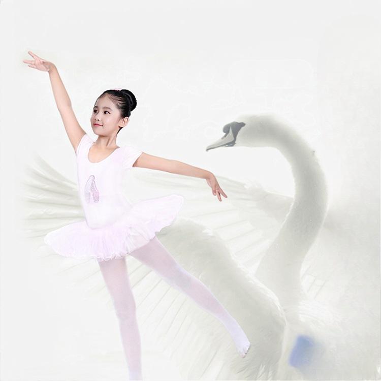 

Одежда для танцев для девочек, балет с короткими рукавами, юбка из пышной ткани, одежда для выступлений, одежда для репетиций балета 100 белый