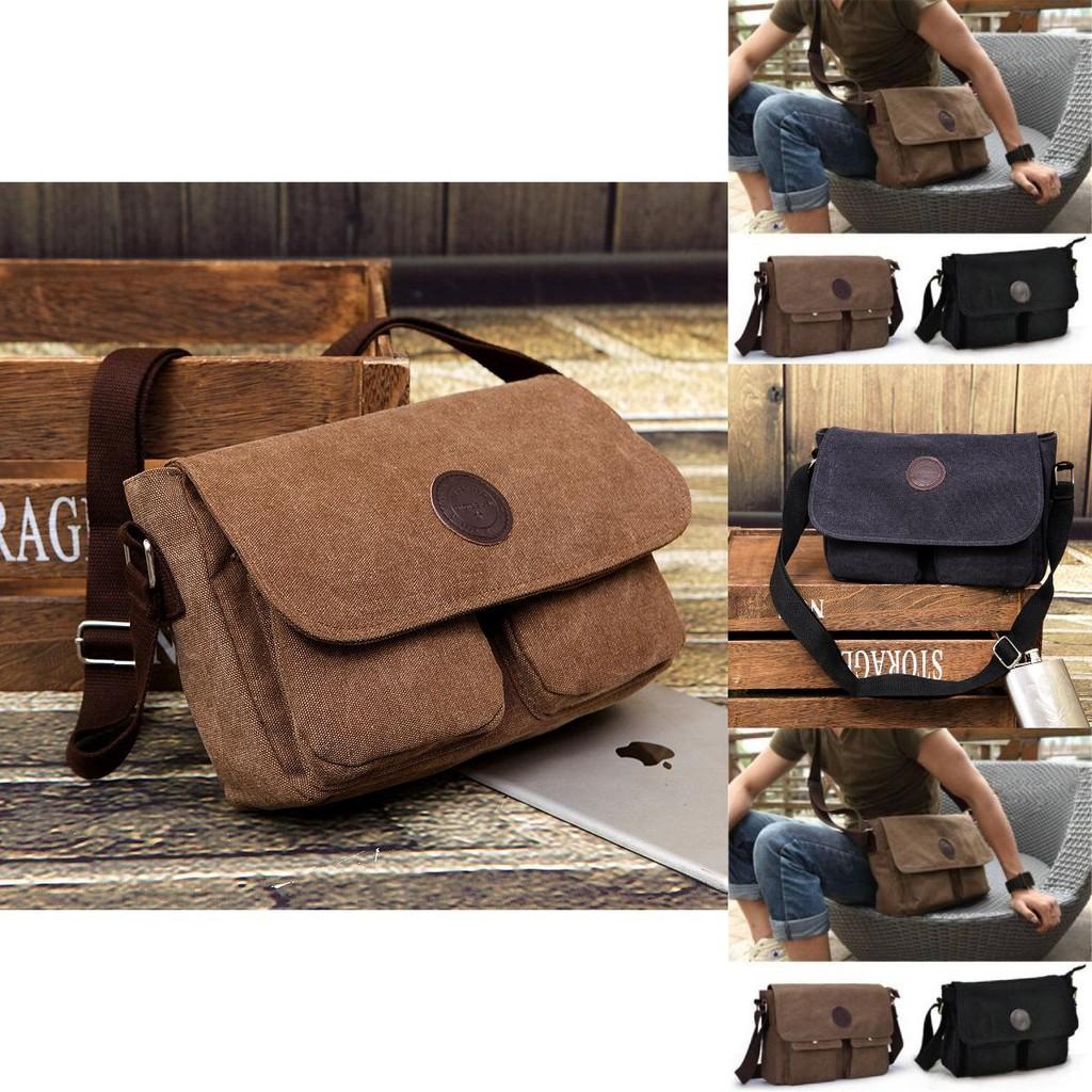 Retro Mens Canvas Messenger Bag With Adjustable Strap For Business Travel