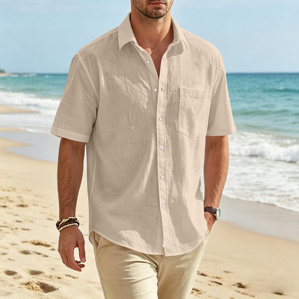 Men's Summer Flip Tie Pocket Short Sleeved Men's Casual And Comfortable Short Sleeved Shirt
