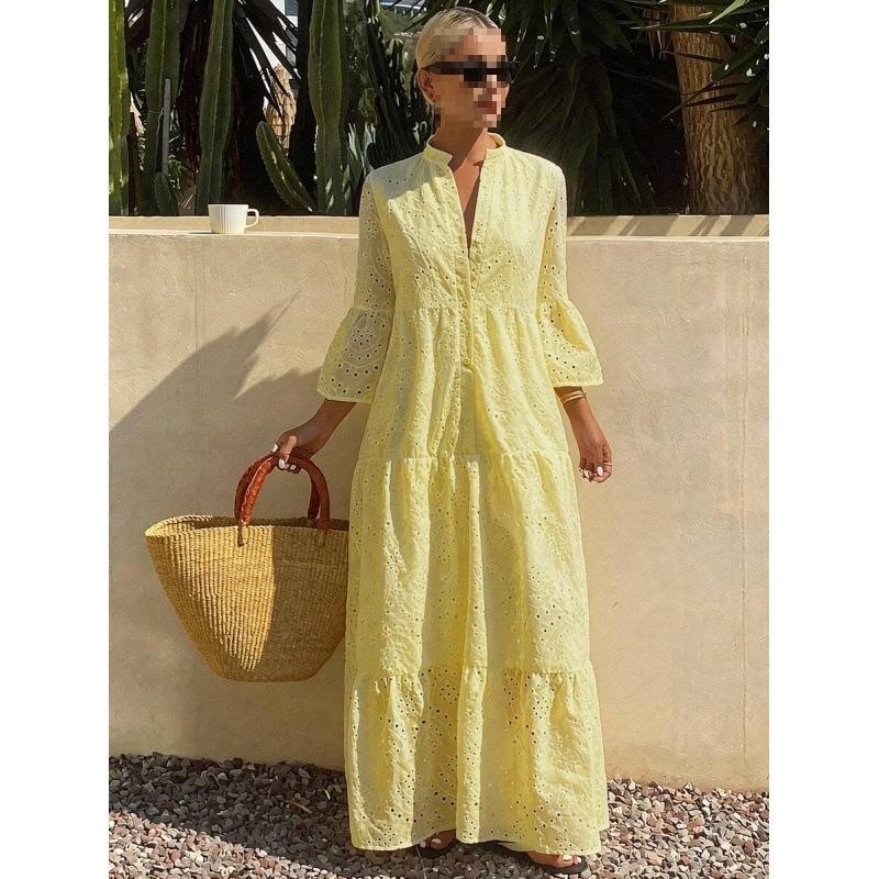 European and American casual vacation style medium and long dress women's summer new temperament loose skirt