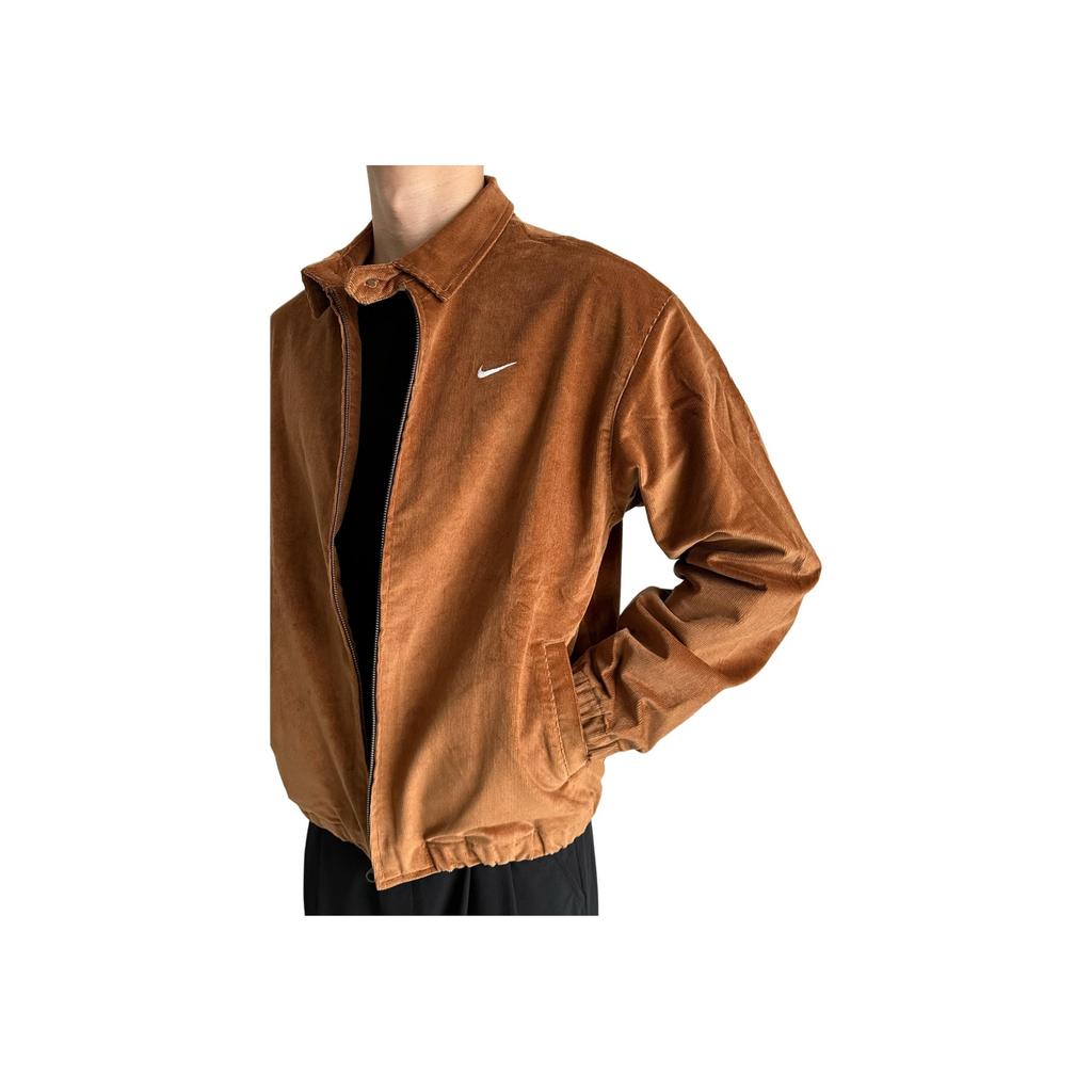 Nike Logo Embroidered Corduroy Jacket With Zip And Turn-Down Collar Men Jackets Brown DX9071-270
