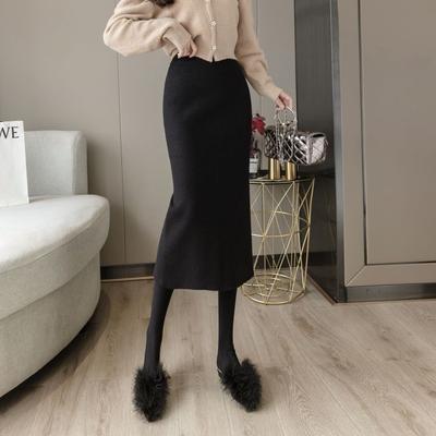 Saia Midi Tricotada Comprimento Médio para Mulheres Outono e Inverno Tamanho Plus Espessa Cintura Alta Modeladora Envolvente Quadril Fio Tubo Reto Saia Longa