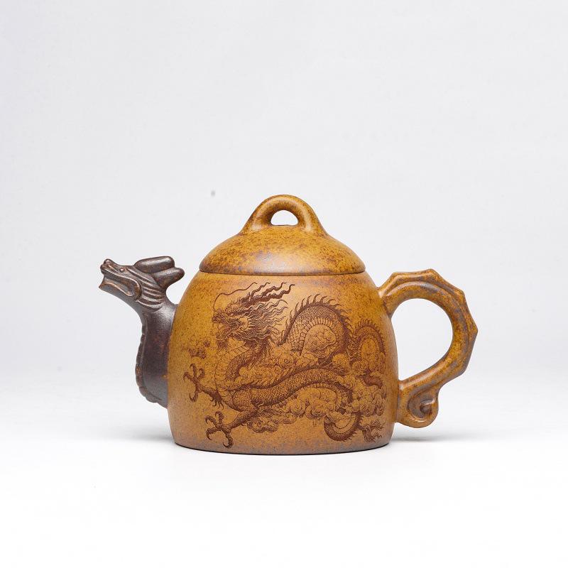 Handmade Yixing Zisha Duan Ni Teapot Set by Famous Artist - Dragon Tiger Design