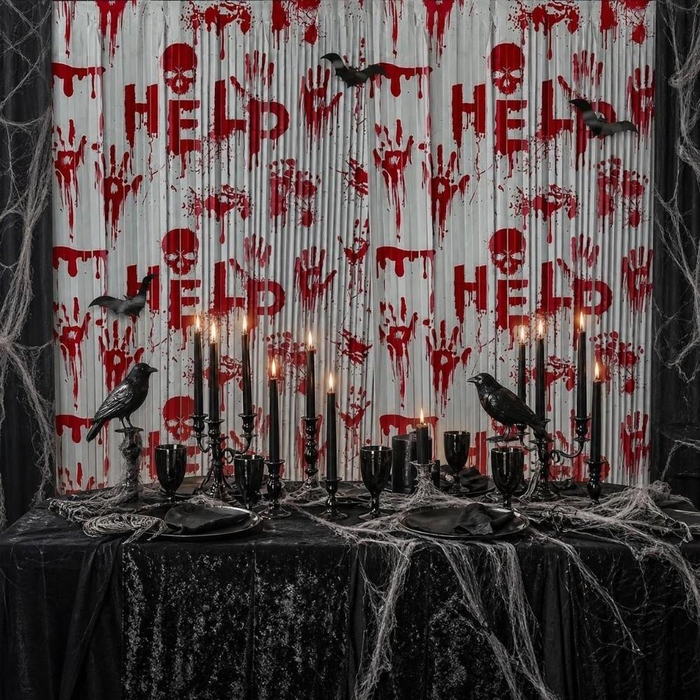 Bloody Handprint Halloween Tinsel Curtain 2M Scary Background Wall Tassel Ghost Festival Decor