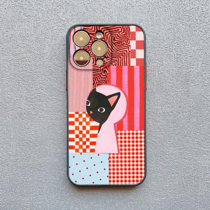 Lovely Pattern Striped Cartoon Cat Phone Case For iPhone 13 Mini 12 11 Pro Max 17 16 15 14 Pro Max Plus XR XS X 16 Plus Covers