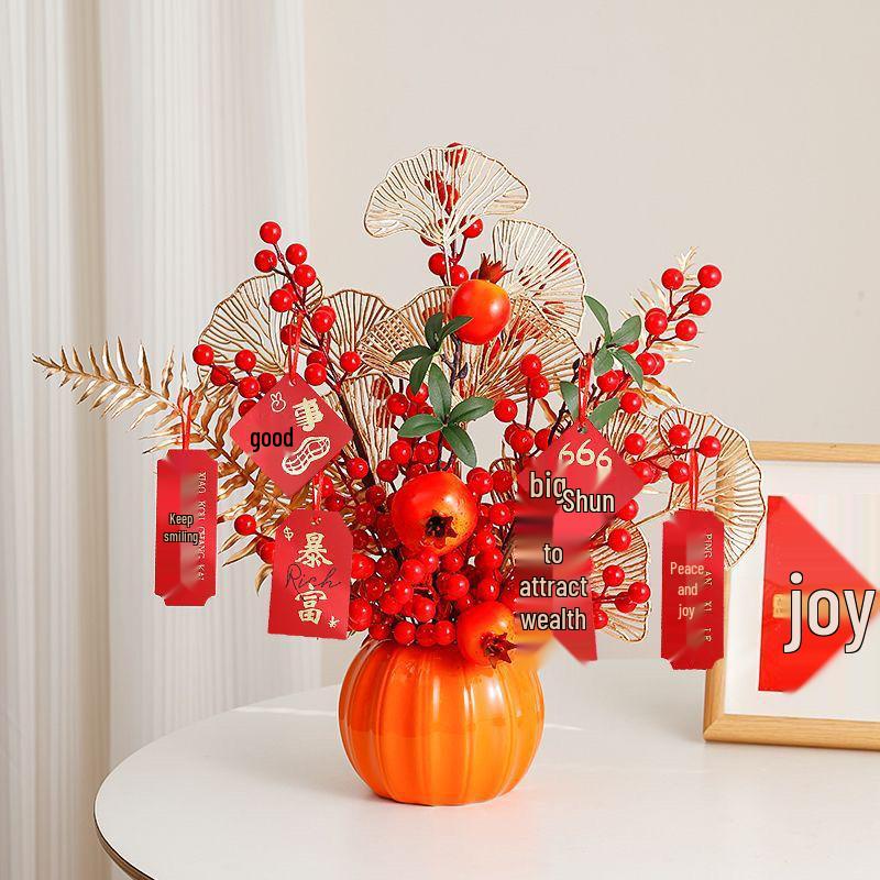 Red Persimmon Artificial Flower for Wedding, New Year, Living Room, Dining Table, TV Cabinet, and Housewarming Decor