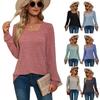 Autumn and Winter Popular T-shirt Solid Color U-neck Wrinkled Long-sleeved Casual Puff Sleeve Bottoming Shirt