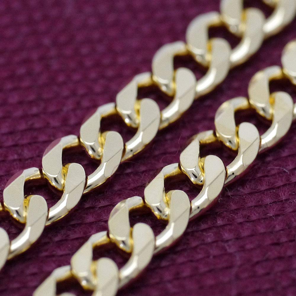 Silver One 24K Gold Plated Silver 925 Curb Chain Necklace for Men, C5 [Gold, 6-Facet Cut, 6mm Wide, 1.5mm Thick, 50cm Long] Made In Italy