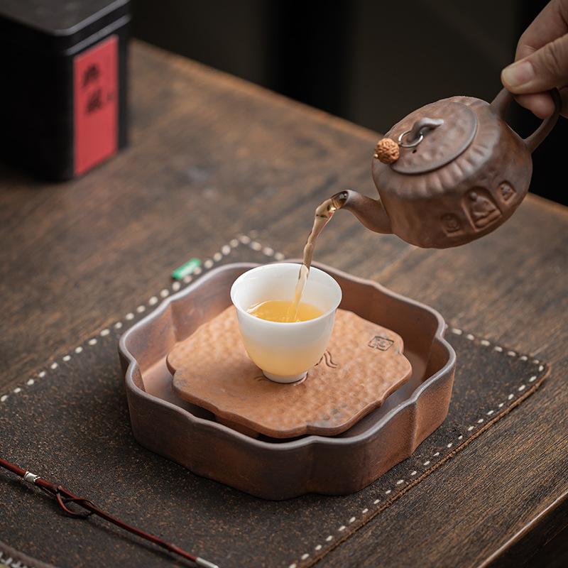 Chinese Ceramic Tea Tray, Auspicious Cloud Design Pot Stand & Drip Tray for Kung Fu Tea, Zen Tea Ceremony Accessory, Retro Style