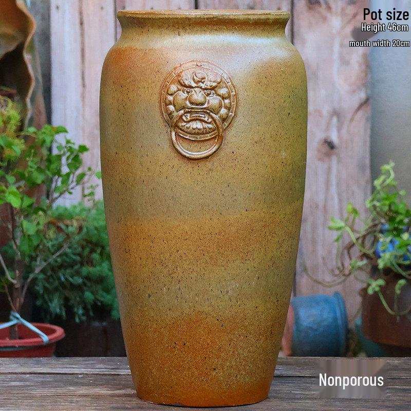 Large Retro Handmade Ceramic Flower Vase - Tall Cylinder Indoor Pottery for Hydroponic Flowers