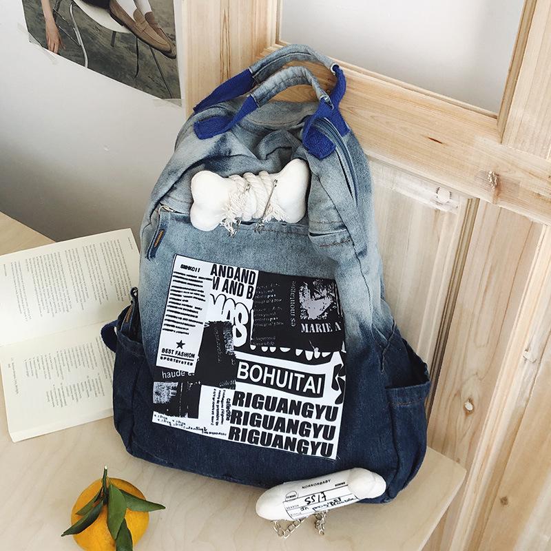 

2025 Женский износостойкий джинсовый рюкзак - Большая вместимость, Модный, Универсальный, Повседневный и Удобный для путешествий. синий